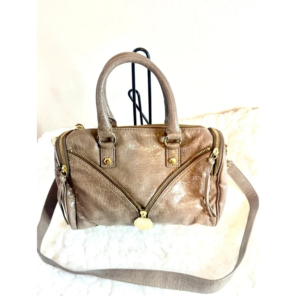 Gianni Bini Gold Brown Leather handbag with crossbody strap